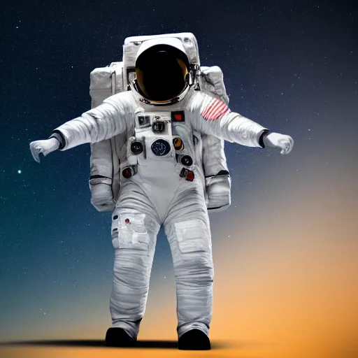 Image similar to astronaut silhouette with arms extended forward, bottom of arms lit by light coming from offcamera, light coming from below, dark background, lit from below, full body photo,, 8 k