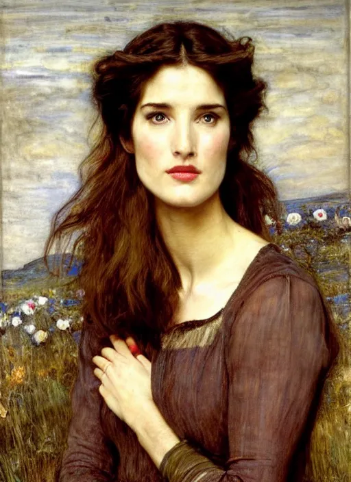 Image similar to a beautiful painting of cobie smulders by John Everett Millais and Dante Gabriel Rossetti and John Collier and john william waterhouse, pre-raphaelite, detailed, trending on artstation, hd, masterpiece