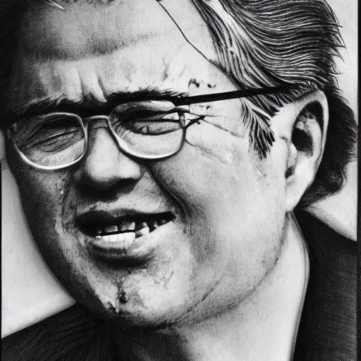 Prompt: Yoshitaka Amano realistic illustration of jeb bush ,hair fluttering in the wind, cracks on his face, square jaw, abstract black and white patterns on the background, noisy film grain effect, highly detailed, Renaissance oil painting, weird portrait angle, blurred lost edges, three quarter view