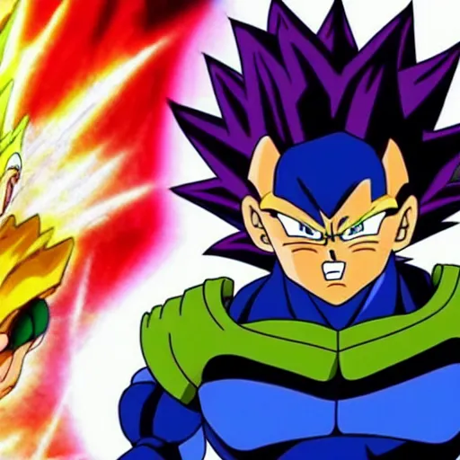 Prompt: a fusion between vegeta and broly