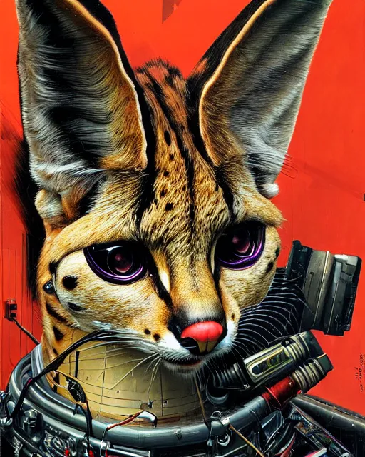 Prompt: a portrait of an anthropomorphic cyberpunk serval by sandra chevrier, by jon foster, detailed render, tape deck, epic composition, cybernetics, 4 k realistic, cryengine, realistic shaded lighting, sharp focus, masterpiece, by enki bilal