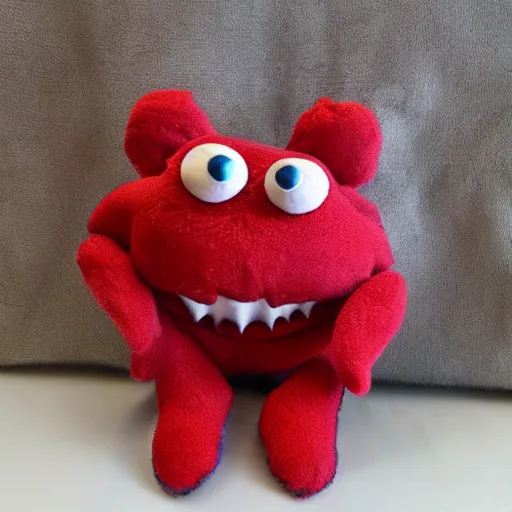 Image similar to adorable strawberry creature with multiple eyes plush toy