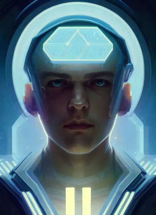 Image similar to symmetry!! portrait of steve from minecraft, sci - fi, tech wear, glowing lights!! intricate, elegant, highly detailed, digital painting, artstation, concept art, smooth, sharp focus, illustration, art by artgerm and greg rutkowski and alphonse mucha