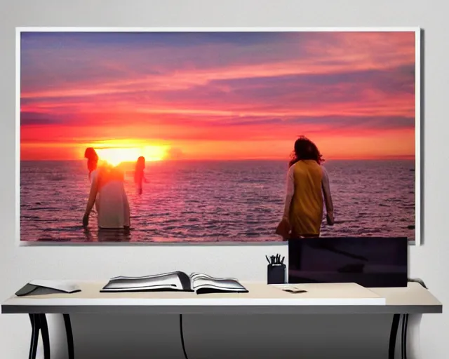 Image similar to sunset that looks like the cast of friends. cheesy dorm room poster