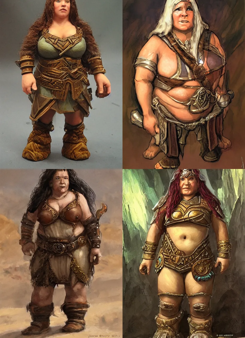 Prompt: female dwarven woman, chubby short stature | by james gurney