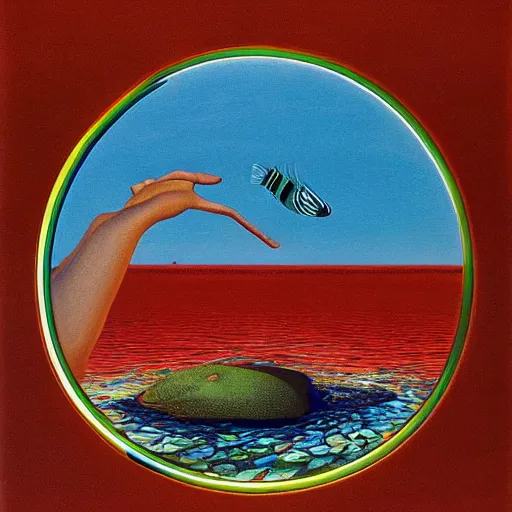 Image similar to aquatic summer bipedal shallows circle pollock kiwi beer specter, by jean giraud and didier barra and georgia o'keeffe, detailed painting, an art deco, black velvet painting