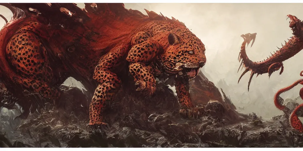 Prompt: Jaguar 🐆 creature, character design sheet, Monster Hunter Illustrations art book, dark colored beetle exoesqueleton, extremely long and thin tail, Moebius, Greg Rutkowski, Zabrocki, Karlkka, Jayison Devadas, Phuoc Quan, trending on Artstation, 8K, ultra wide angle, zenith view, pincushion lens effect.