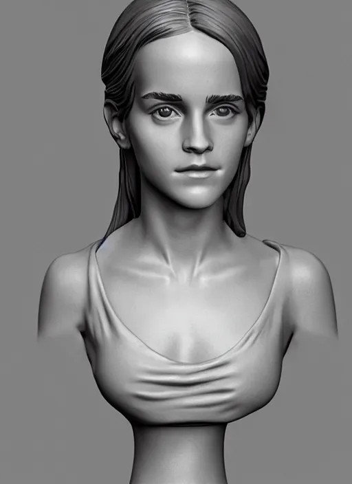 Prompt: 3D resin miniature sculpture of Emma Watson by Jean-Baptiste Carpeaux and Luo Li Rong, prefect symmetrical face, academic art, realistic, 8K, Introduction factory photo, Product Introduction Photo, Hyperrealism. Subsurface scattering, raytracing, Octane Render, Zbrush, simple background