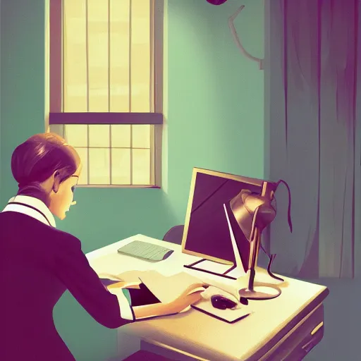 Image similar to an elephant as a secretary in 50's office, digital painting, artstation