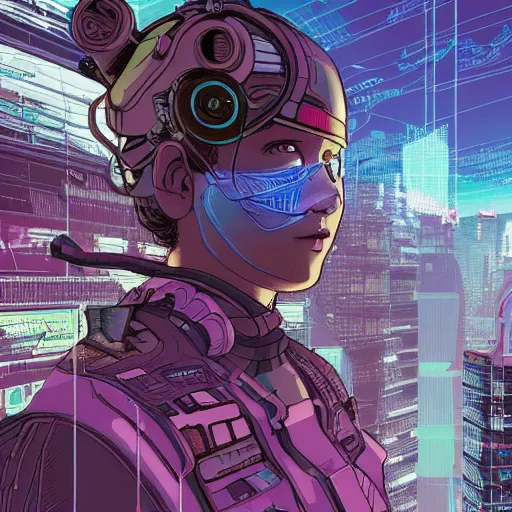 Image similar to ps2 screenshot of young cyberpunk explorer wearing futuristic headpiece, in the style of by Josan Gonzalez and Geof Darrow, highly detailed, high quality, HD, 4k, 8k, realistic, sharp, trending