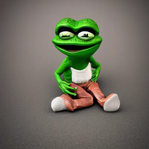 Image similar to perfectly accurate miniature figure of pepe the frog wearing jeans and a black leather jacket, soft textures, skin texture, clothing, 3d sculpture, textured, fine detail, lifelike, photo, high resolution, octane render, post processing, after effects, trending on artstation