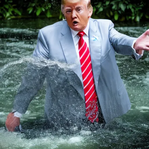 Image similar to photograph of Donald Trump coming out of the fountain of youth