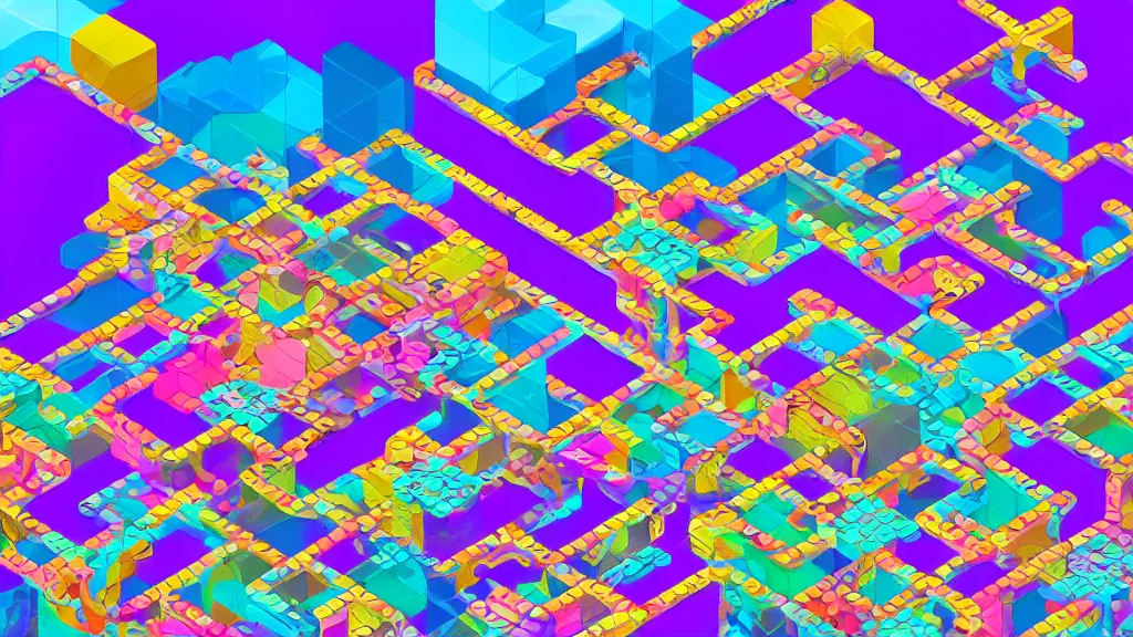 Prompt: vaporwave content clogs isometric puzzle game, intricate design clogs