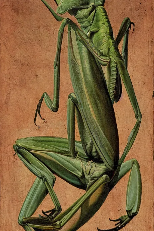 Prompt: praying mantis, renaissance portrait