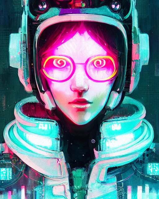 Image similar to detailed portrait Neon Operator Girl, cyberpunk futuristic neon, reflective puffy coat, decorated with traditional Japanese ornaments by Ismail inceoglu dragan bibin hans thoma greg rutkowski Alexandros Pyromallis Nekro Rene Maritte Illustrated, Perfect face, fine details, realistic shaded, fine-face, pretty face