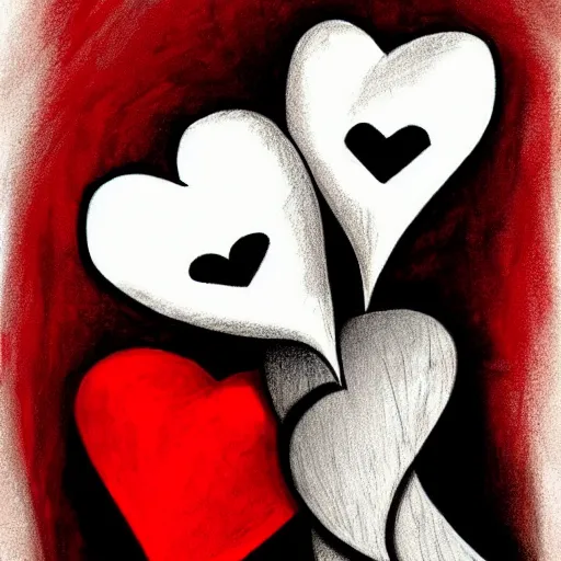 Image similar to two red hearts, friendship, love, sadness, dark ambiance, concept by Godfrey Blow, featured on deviantart, drawing, sots art, lyco art, artwork, photoillustration, poster art