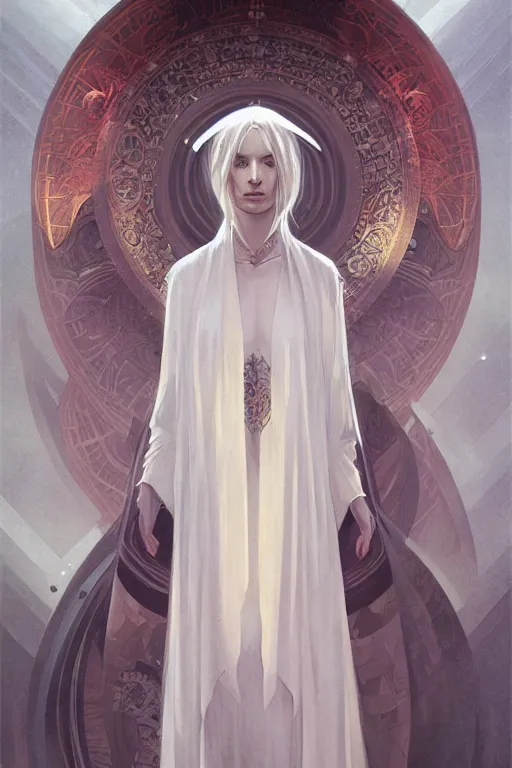 Image similar to pale priestess of the sacral moon full body portrait highly detailed, digital painting, artstation, concept art, smooth and sharp focus, illustration, art by tian zi and wlop and alphonse mucha