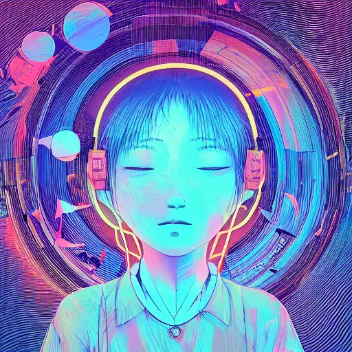 Prompt: a music disc by inio asano, beeple and james jean, aya takano color style, 4 k, super detailed, night sky, digital art, digital painting, celestial, majestic, colorful