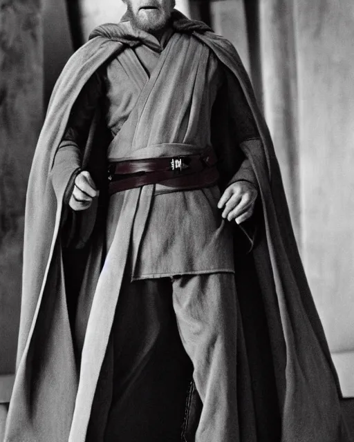 Prompt: Charles Dance as Obi-Wan Kenobi using the force in the film Star Wars, very detailed, medium shot, looking forward, detailed hands