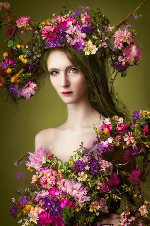 Image similar to beautiful elven women clothed in flowers by malgorzata kmiec, floral, ethereal, elegant