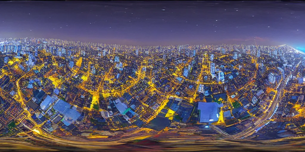 Image similar to Night view of mumbai suburb. 3d spherical panorama with 360 viewing angle ready for virtual reality or vr. full equirectangular projection. sightseeing. full moonlit sky