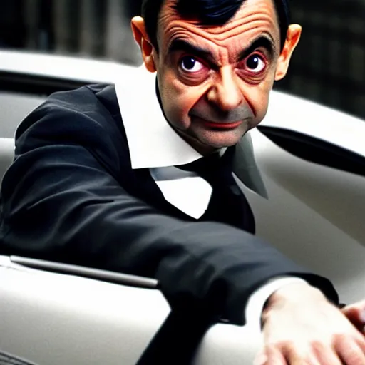 Prompt: mr bean as james bond in an action scene, professional photography, 8 k, cinematic