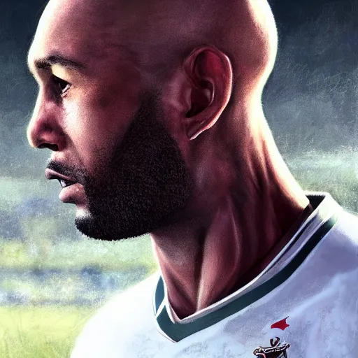 Image similar to a film still portrait of footballer terrence boyd, bald, finely detailed features, closeup at the face, perfect art, trending on pixiv fanbox, painted by greg rutkowski makoto shinkai takashi takeuchi studio ghibli akihiko yoshida