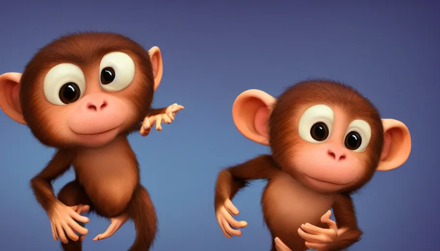 Image similar to very very very cute baby monkeys by Max Kostenko and Bobby Chiu, photoreal, wow, red nose studio, psychonauts, psychonauts 2, character design for animation, uplight, a lineup of characters, symmetrical eyes, cuteness, 3d render, octane rendered, rendered in maya and houdini, highly detailed, unreal engine, Trending on Artstation, octane render, 4k, 8k, HD