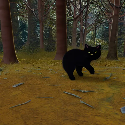 Prompt: of black cat walking in the woods in unreal engine style