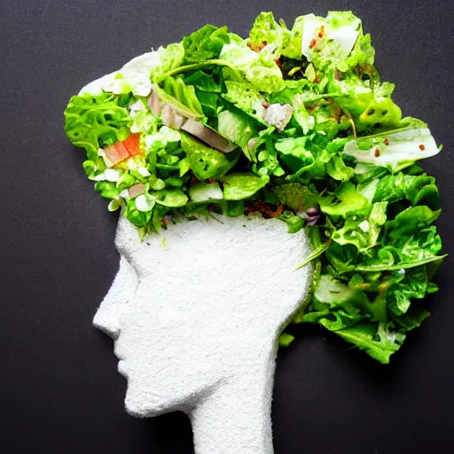 Image similar to head made of salad toppings