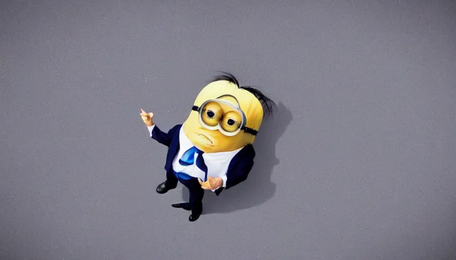 Image similar to cnn news footage taken from above. trump as a minion.