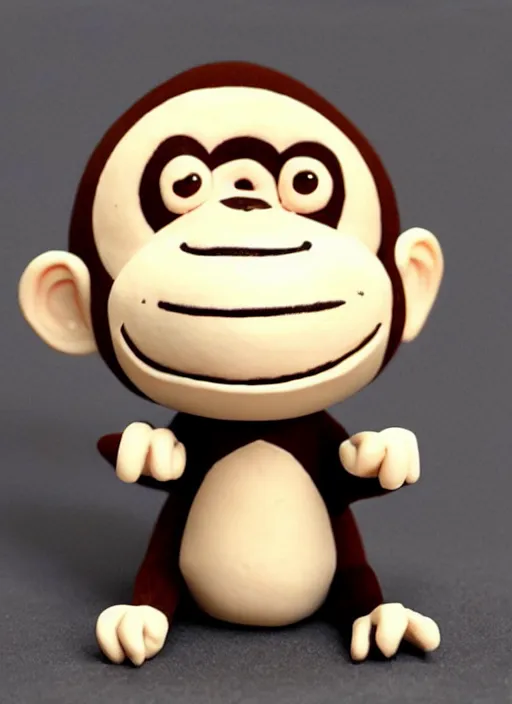 Image similar to monkey cartoon character with tie, 3 d clay figure, kawaii, big eyes