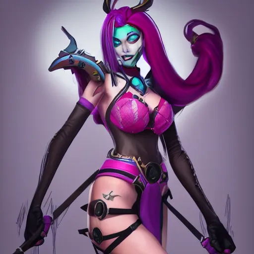 Image similar to a high quality drawing of jinx from arcane, artstation