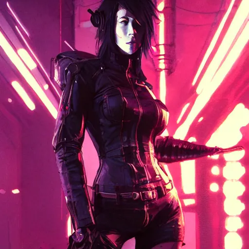 Image similar to full body portrait of an elf woman with elf ears wearing a leather jacket, cyberpunk digital art, dramatic lighting, illustration by Greg rutkowski, yoji shinkawa, 4k, digital art, concept art, trending on artstation