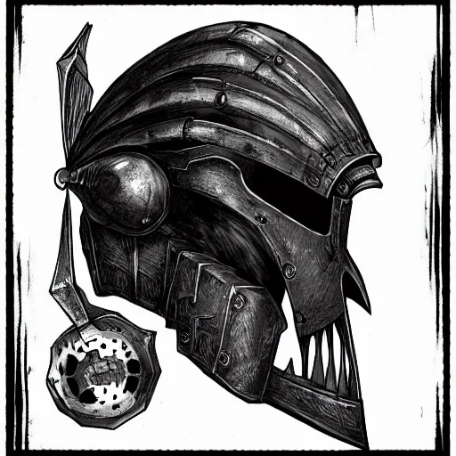 Image similar to crow skull knight helmet, headshot, side elevation, grimdark, fantasy, dark souls, b & w, concept art