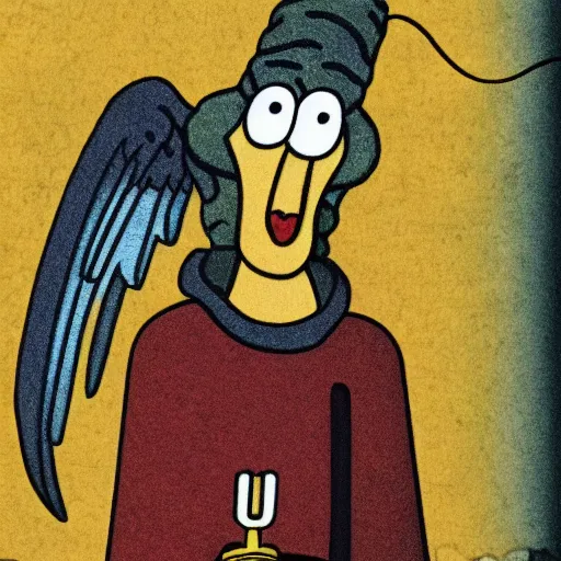 Image similar to squidward as a biblical angel