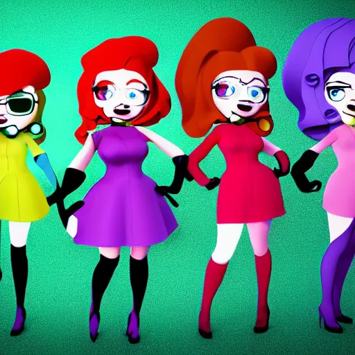 Image similar to christina hendricks as powerpuff girls characters, 3 d render, blender,