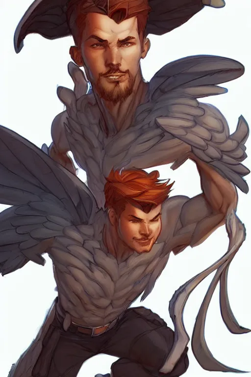 Image similar to character art by wlop, steve henderson, and j scott campbell, gooseman, male hero, goose!!! head, wings, 4 k, arstation, trending, high quality, very detailed, digital