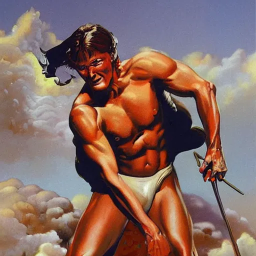 Prompt: conan o'brien painted by boris vallejo