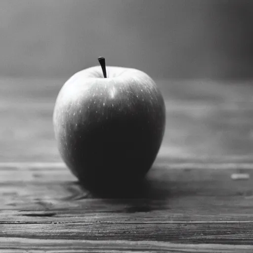 Prompt: a beautiful photo of a red apple, Kodak TRI-X 400