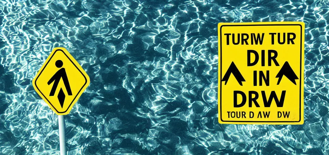 Image similar to a turn around dont drown sign under water