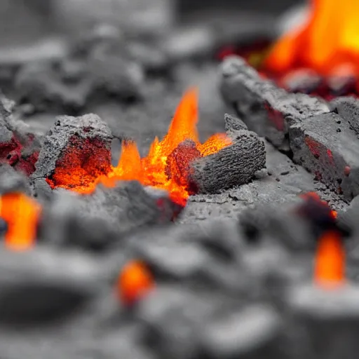 Image similar to landscape of hell, fire, tilt shift