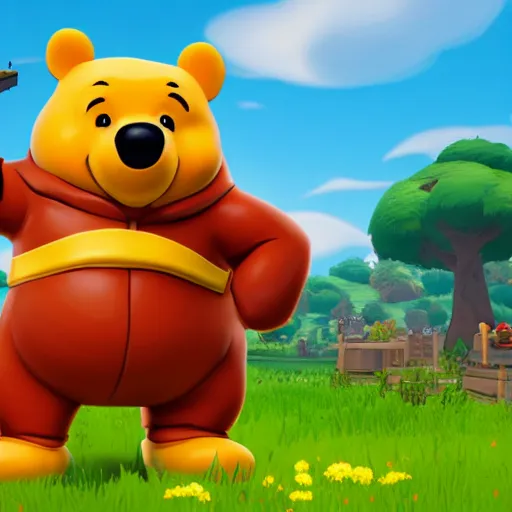 Image similar to winnie the poo as a fortnite skin