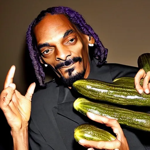 Prompt: snoopdogg holding two eggplants