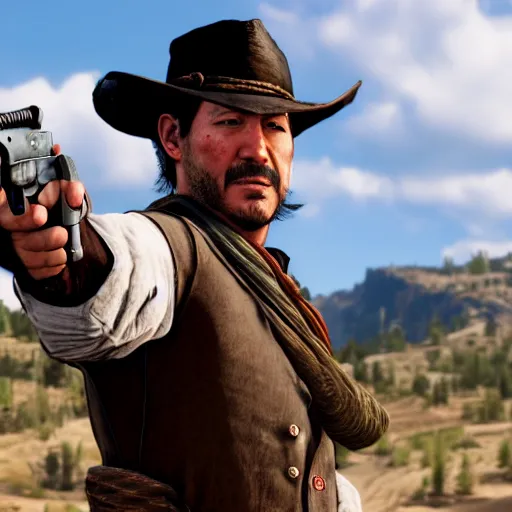 Image similar to markiplier in red dead redemption 2 photo - realistic