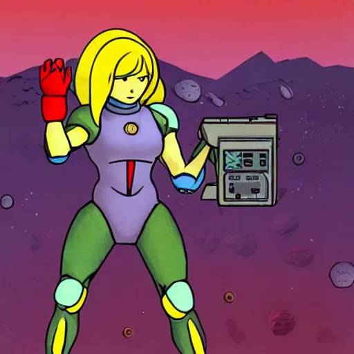 Image similar to Samus Aran walking on the moon