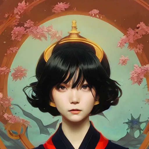 Image similar to Hotaru from the TV series Sailor Moom, fantasy, portrait, sharp focus, intricate, elegant, digital painting, artstation, matte, highly detailed, concept art, illustration, ambient lighting, art by ilya kuvshinov, artgerm, Alphonse mucha, and Greg Rutkowski