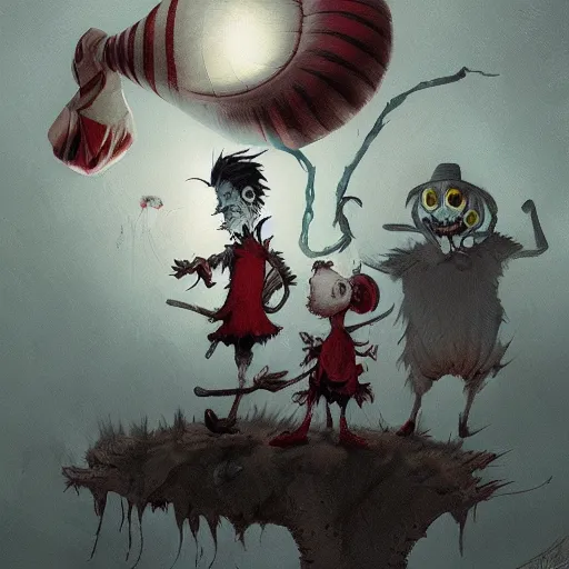 Prompt: cloudy, horror, grunge, loony toons style, illustrated by Greg Rutkowski and dr seuss., Trending on artstation, artstationHD, artstationHQ, 4k, 8k