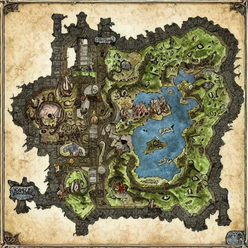 Image similar to dungeons and dragon map, sprawling dungeon, Illustration