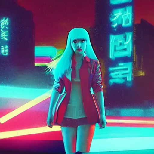 Image similar to Giant hologram of Hatsune miki in blade runner 2049, stunning, japanese anime cyberpunk style